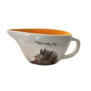 RAE DUNN ARTISAN COLLECTION MAGENTA THANKSGIVING "HAPPY TURKEY DAY" GRAVY BOAT